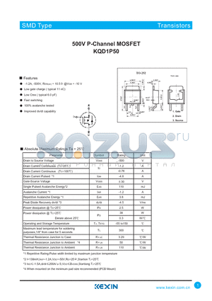 KQD1P50 datasheet - 500V P-Channel MOSFET