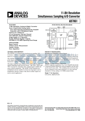 AD7861AP datasheet - 11-Bit Resolution Simultaneous Sampling A/D Converter