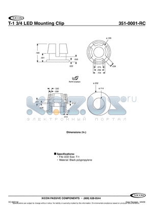 351-0001-RC datasheet - T-1 3/4 LED Mounting Clip