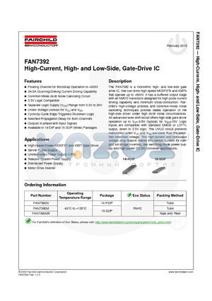 FAN7392MX datasheet - High-Current, High- and Low-Side, Gate-Drive IC