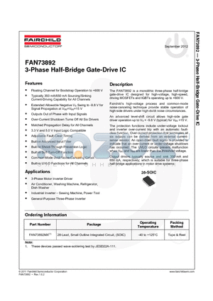 FAN73892 datasheet - 3-Phase Half-Bridge Gate-Drive IC