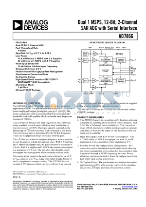 AD7866BRU datasheet - Dual 1 MSPS, 12-Bit, 2-Channel SAR ADC with Serial Interface