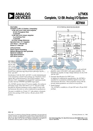 AD7868AR datasheet - LC2MOS Complete, 12-Bit Analog I/O System