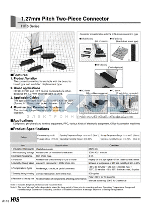 HIF6B-040PA-1.27DSA datasheet - 1.27mm Pitch Two-Piece Connector