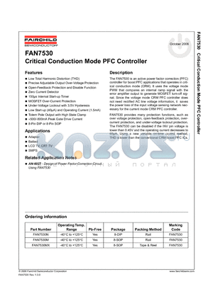 FAN7530M datasheet - Critical Conduction Mode PFC Controller