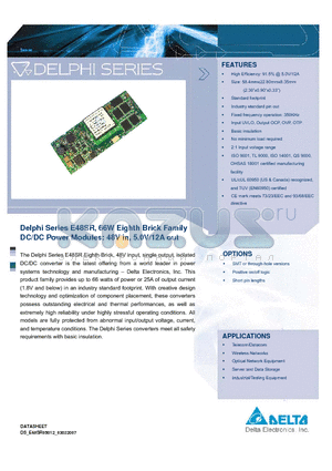E48SR05012NKFA datasheet - Delphi Series E48SR, 66W Eighth Brick Family DC/DC Power Modules: 48V in, 5.0V/12A out