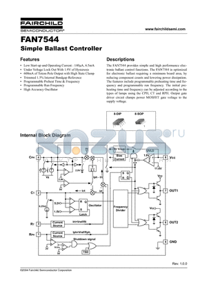 FAN7544N datasheet - Simple Ballast Controller