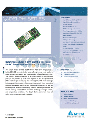 E48SR05012NRFA datasheet - Delphi Series E48SR, 66W Eighth Brick Family DC/DC Power Modules: 48V in, 1.8V/25A out