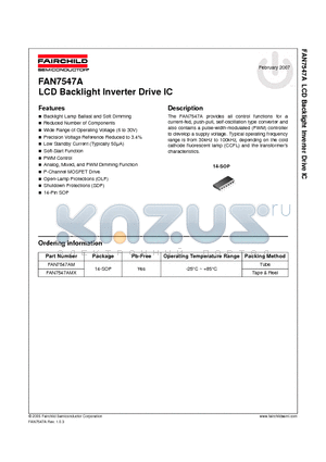 FAN7547AM datasheet - LCD Backlight Inverter Drive IC