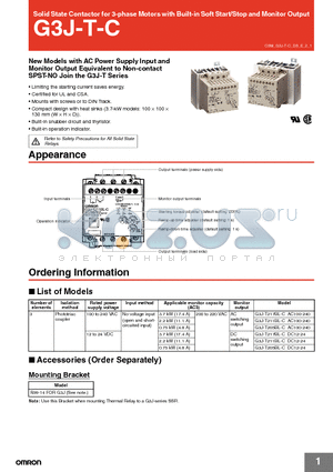 G3J-T-C datasheet - Solid State Contactor for 3-phase Motors with Built-in Soft Start/Stop and Monitor Output