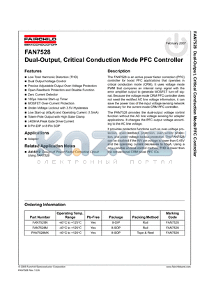 FAN7528N datasheet - Dual-Output, Critical Conduction Mode PFC Controller