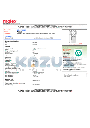 190770025 datasheet - Avikrimp Steel Star Ring Tongue Terminal 14-16 AWG Wire, Stud Size 10