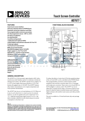 AD7877ACPZ-REEL datasheet - Touch Screen Controller