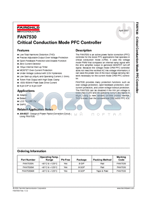 FAN7530_07 datasheet - Critical Conduction Mode PFC Controller