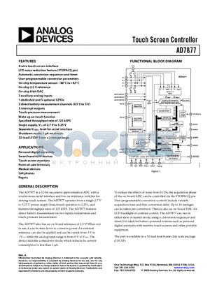 AD7877 datasheet - Touch Screen Controller