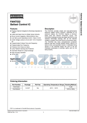 FAN7532 datasheet - Ballast Control IC