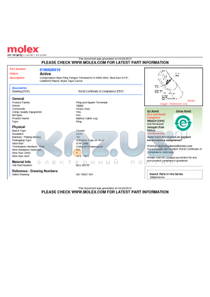 190820010 datasheet - Compression Style Ring Tongue Terminal for 6 AWG Wire, Stud Size 5/16