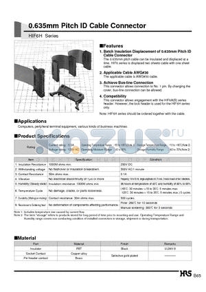 HIF6H-040PA-1.27DSA datasheet - 0.635mm Pitch ID Cable Connector