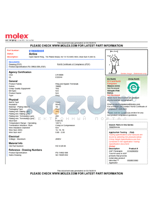 190850004 datasheet - Open Barrel Ring , Tin-Plated Brass, for 14-18 AWG Wire, Stud Size 6 (M3.5)