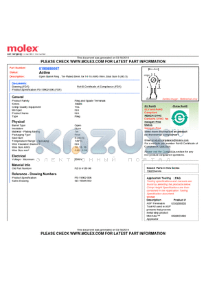 190850007 datasheet - Open Barrel Ring , Tin-Plated Steel, for 14-18 AWG Wire, Stud Size 6 (M3.5)