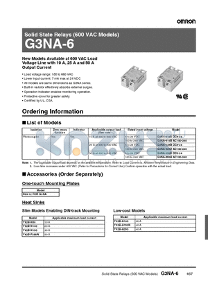 G3NA-625B datasheet - Solid State Relays (600 VAC Models)