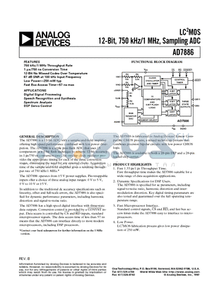 AD7886 datasheet - LC2MOS 12-Bit, 750 kHz/1 MHz, Sampling ADC