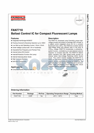 FAN7710N datasheet - Ballast Control IC for Compact Fluorescent Lamps