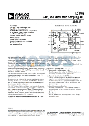 AD7886BD datasheet - LC2MOS 12-Bit, 750 kHz/1 MHz, Sampling ADC