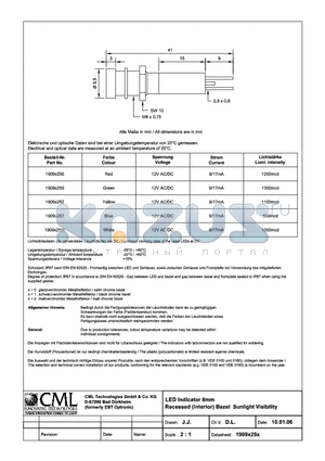 1909X257 datasheet - LED Indicator 8mm Recessed(Interior) Bezel Sunlight Visibility