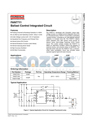 FAN7711 datasheet - Ballast Control Integrated Circuit