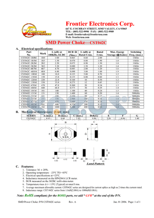 CST042C-101M datasheet - SMD Power Choke