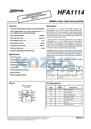 HIFA1114 datasheet - 850MHz Video Cable Driving Buffer