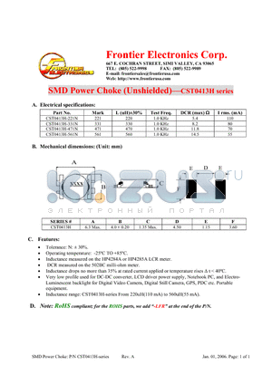 CST0413H-561N datasheet - SMD Power Choke (Unshielded)