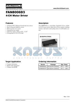 FAN8006D3 datasheet - 4-CH Motor Driver