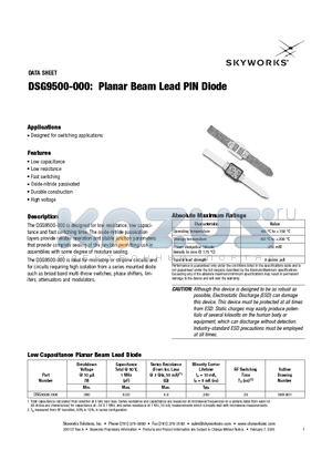 DSG9500-000 datasheet - Planar Beam Lead PIN Diode