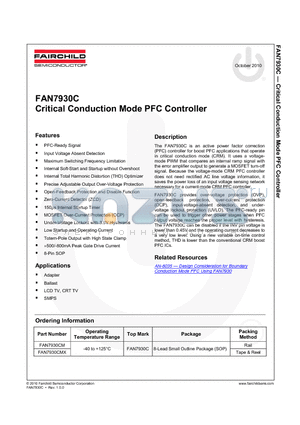 FAN7930C datasheet - Critical Conduction Mode PFC Controller