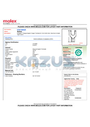 191180024 datasheet - Krimptite Flanged Spade Tongue Terminal for 18-22 AWG Wire, Stud Size 8, MylarTape Carrier