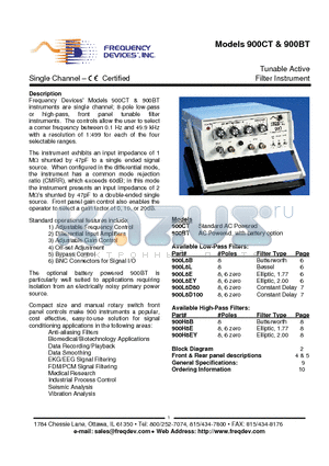 900BT/900L8D10 datasheet - Tunable Active Filter Instrument