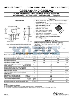 G3SBA20 datasheet - GLASS PASSIVATED SINGLE-PHASE BRIDGE RECTIFIER