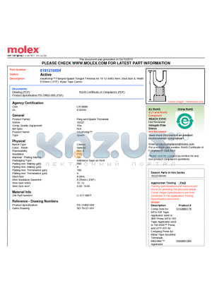 191210054 datasheet - InsulKrimp Flanged Spade Tongue Terminal for 10-12 AWG Wire, Stud Size 8, Width9.53mm (.375