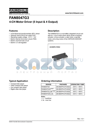 FAN8047G3 datasheet - 4-CH Motor Driver