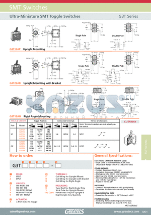 G3T datasheet - Ultra-Miniature SMT Toggle Switches