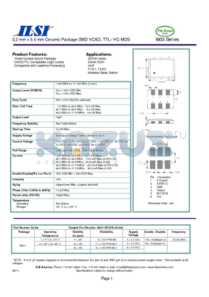 I603-1AB3H5-20.000 datasheet - 3.2 mm x 5.0 mm Ceramic Package SMD VCXO, TTL / HC-MOS