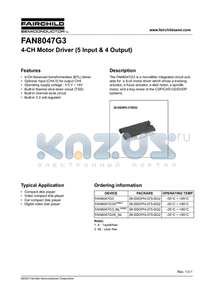 FAN8047G3X datasheet - 4-CH Motor Driver