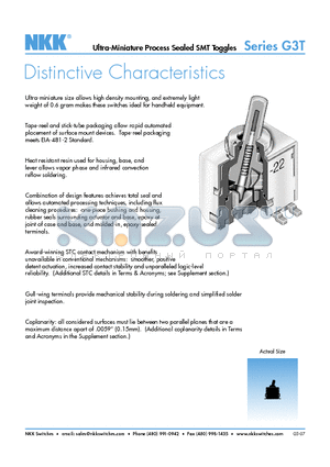 G3T12AH datasheet - Ultra-Miniature Process Sealed SMT Toggles