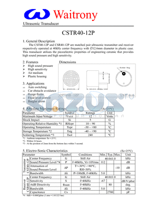 CSTR40-12P datasheet - Ultra Transducer