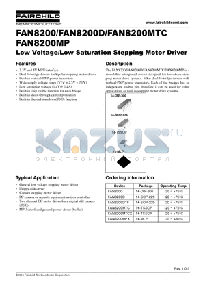 FAN8200D datasheet - Low Voltage/Low Saturation Stepping Motor Driver