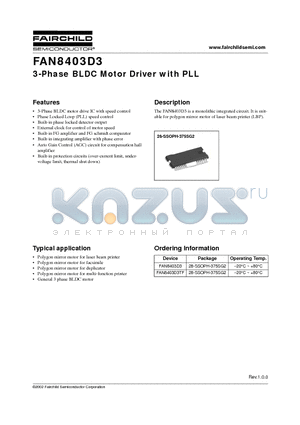FAN8403D3TF datasheet - 3-Phase BLDC Motor Driver with PLL