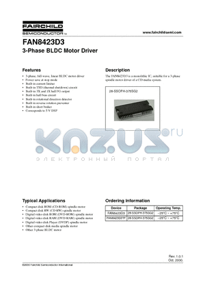 FAN8423D3 datasheet - 3-Phase BLDC Motor Driver