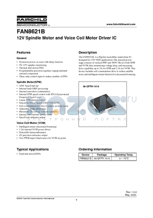 FAN8621B datasheet - 12V Spindle Motor and Voice Coil Motor Driver IC